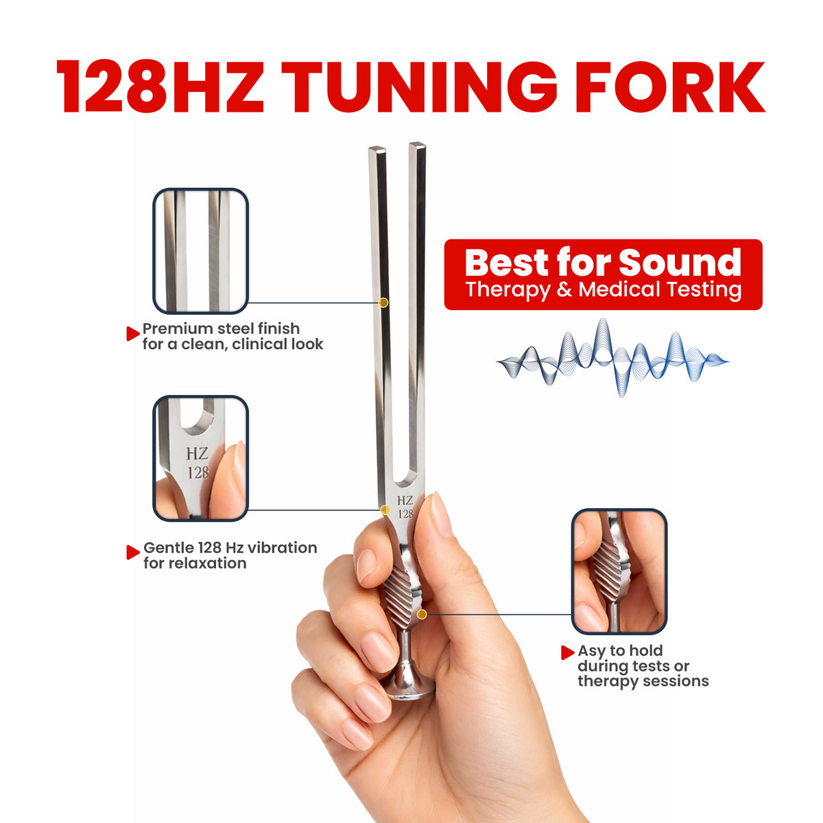 Medical tuning fork set 128 Hz and 512 Hz, Gardiner Brown brushed stainless steel, with case – image 5