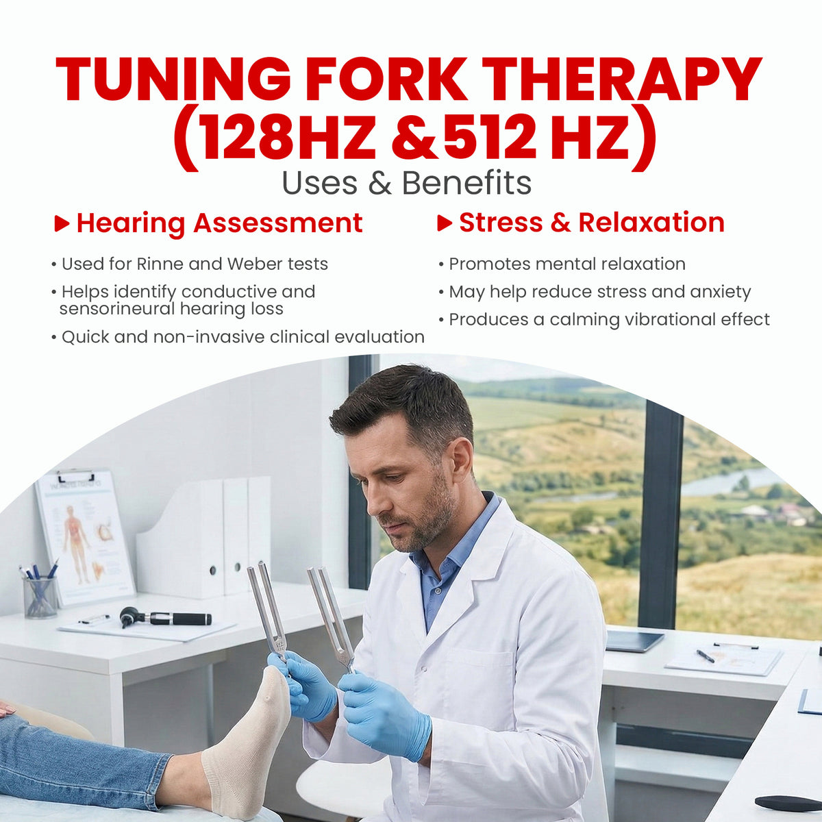 Medical tuning fork set 128 Hz and 512 Hz, Gardiner Brown brushed stainless steel, with case – image 7