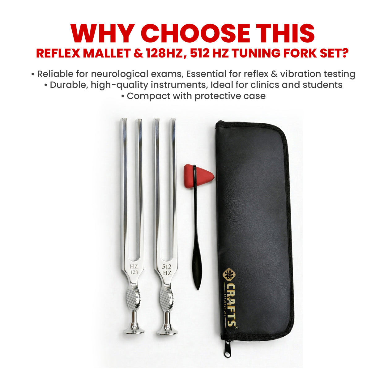 Medical tuning fork set 128 Hz and 512 Hz, Gardiner Brown brushed stainless steel, with case – image 9