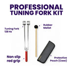 NS Crafts 128 Hz tuning fork with grip, mallet and leather pouch – image 2