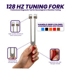 NS Crafts 128 Hz tuning fork with grip, mallet and leather pouch – image 3