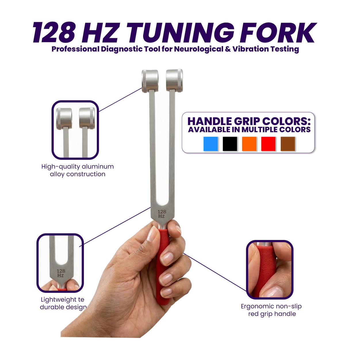 NS Crafts 128 Hz tuning fork with grip, mallet and leather pouch – image 3