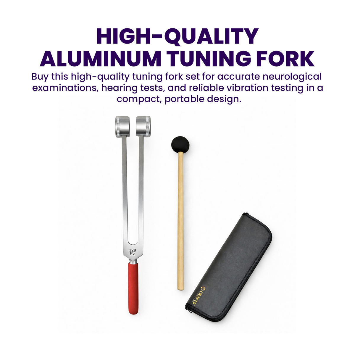 NS Crafts 128 Hz tuning fork with grip, mallet and leather pouch – image 6