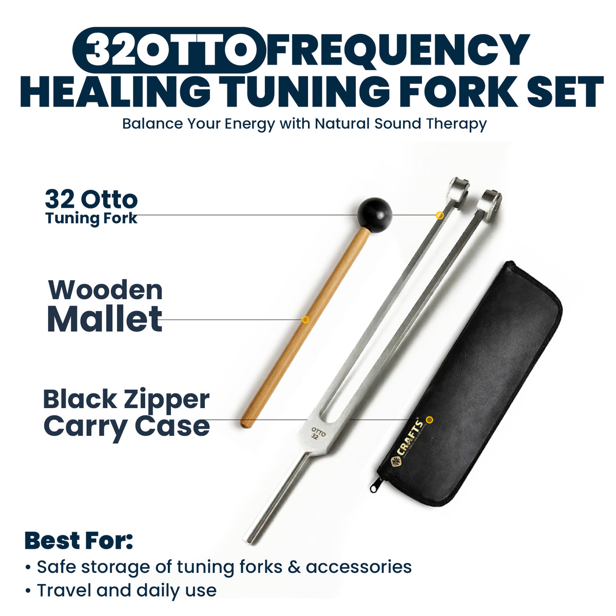 NS Crafts 32 Hz Otto weighted tuning fork with mallet and leather pouch – image 2