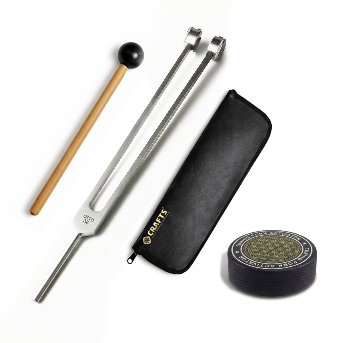 NS Crafts 32 Hz Otto weighted tuning fork with activator, mallet and leather pouch – image 1