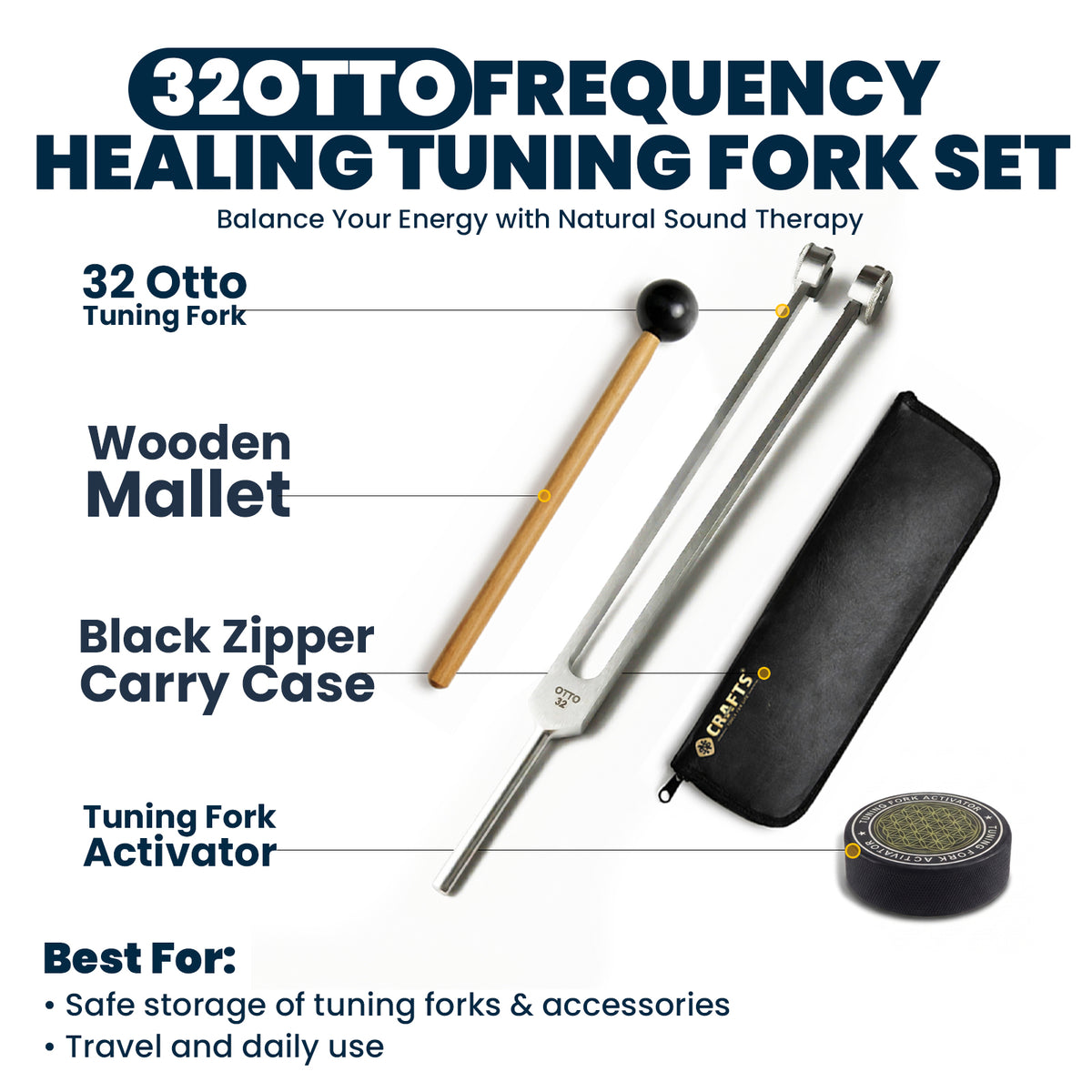 NS Crafts 32 Hz Otto weighted tuning fork with activator, mallet and leather pouch – image 2