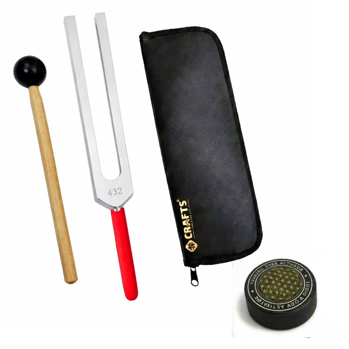 NS Crafts 432 Hz tuning fork with grip, activator, mallet and pouch – image 1