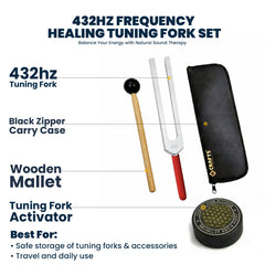 NS Crafts 432 Hz tuning fork with grip, activator, mallet and pouch – image 2