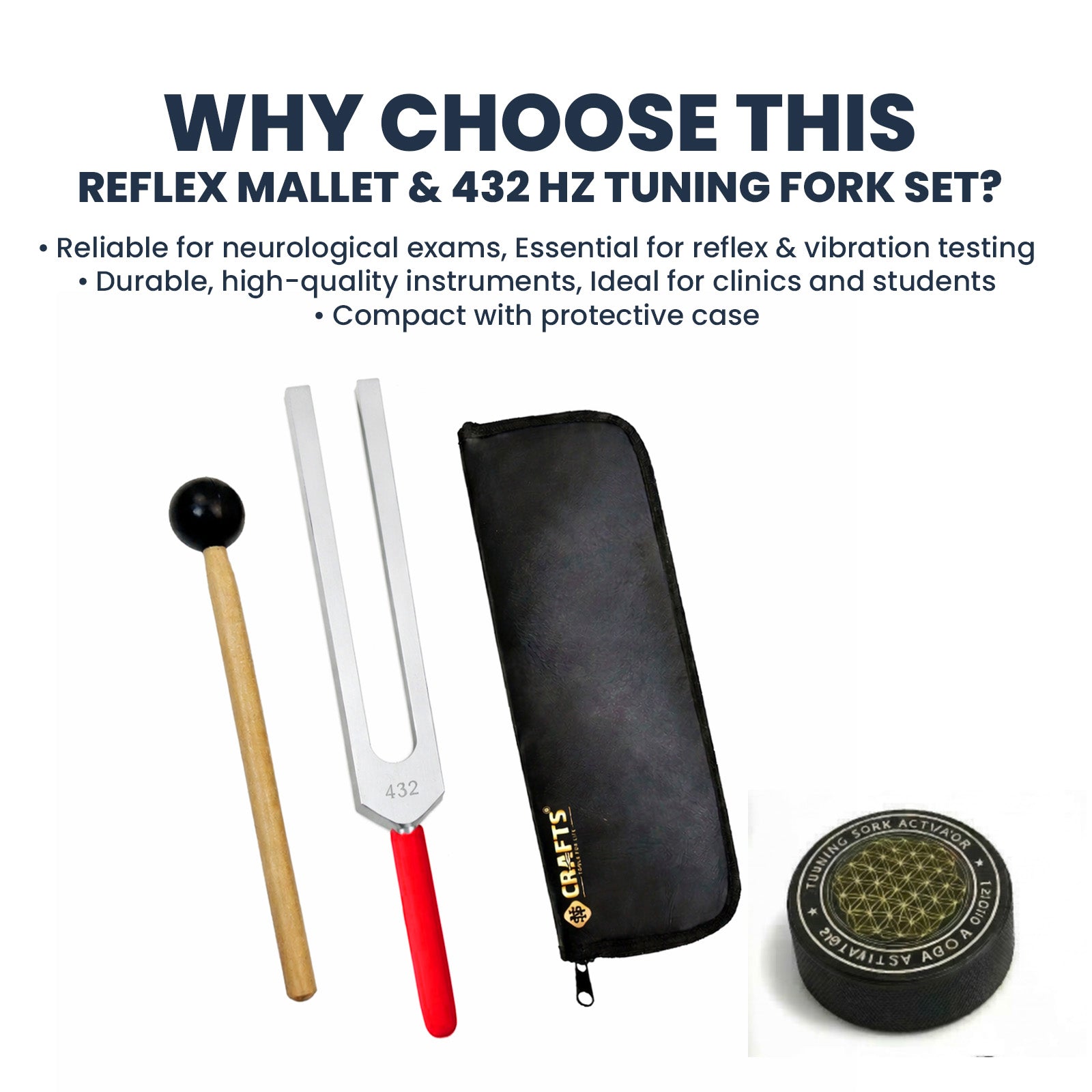 NS Crafts 432 Hz tuning fork with grip, activator, mallet and pouch – image 5