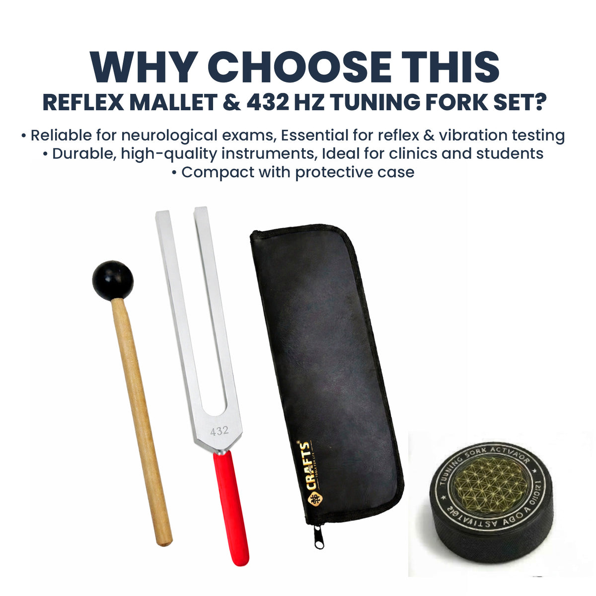 NS Crafts 432 Hz tuning fork with grip, activator, mallet and pouch – image 5