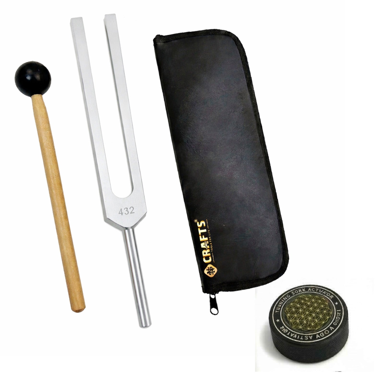 NS Crafts 432 Hz tuning fork with activator, mallet and pouch – image 1