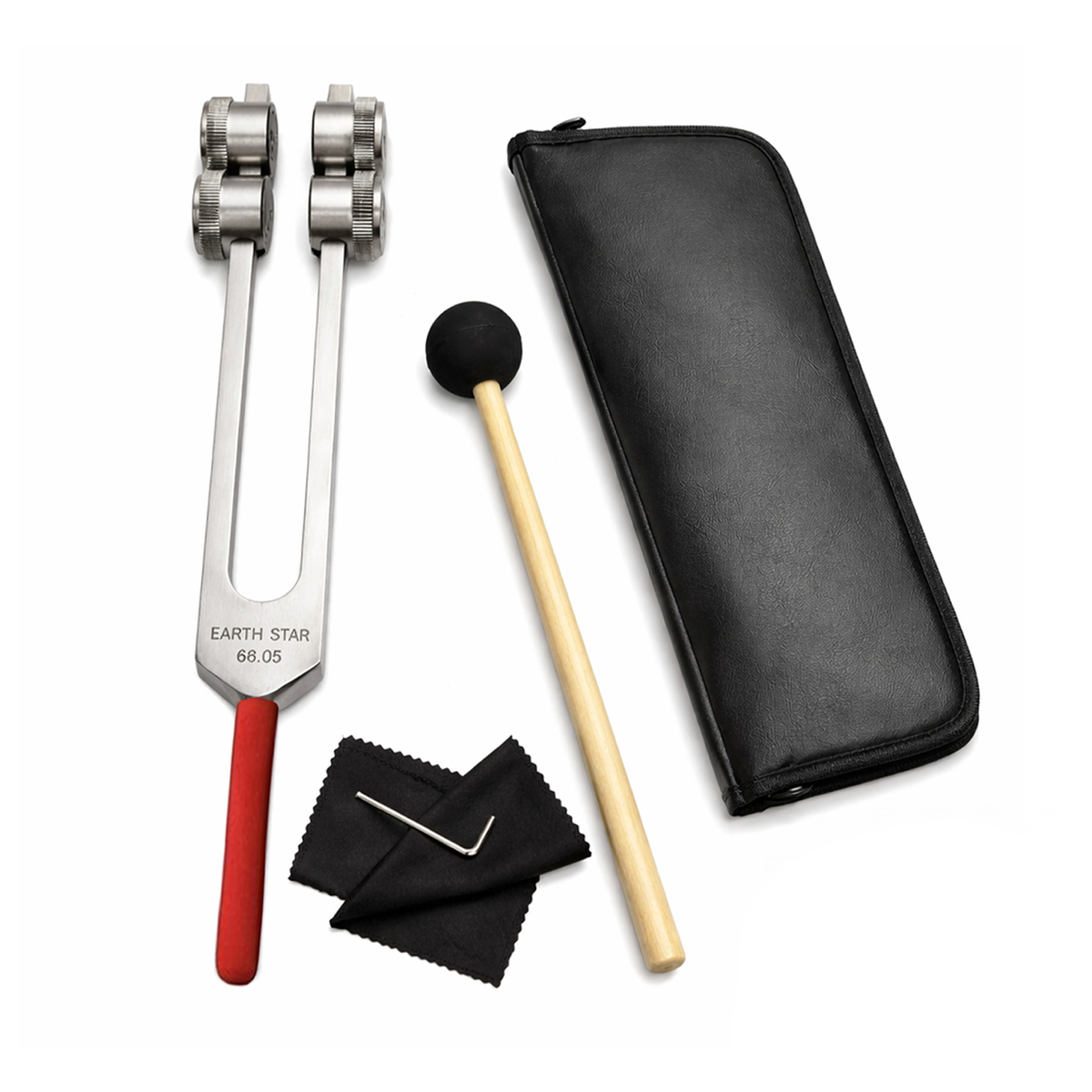 NS Crafts 68.05 Hz Earth Star weighted tuning fork with grip, mallet and pouch – image 1