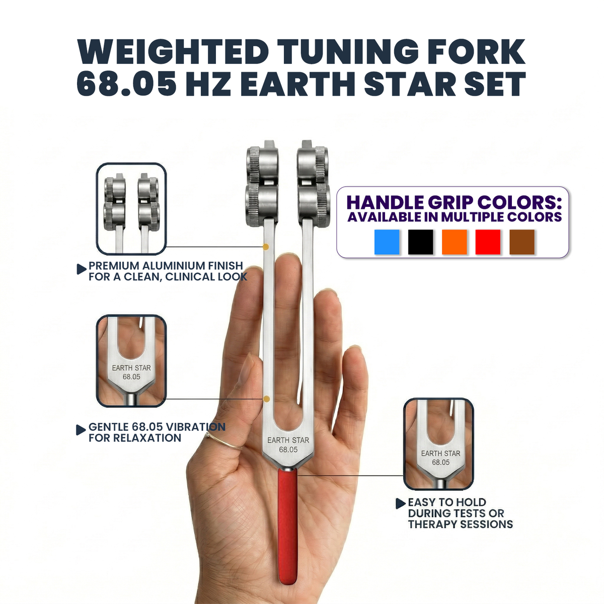 NS Crafts 68.05 Hz Earth Star weighted tuning fork with grip, mallet and pouch – image 4