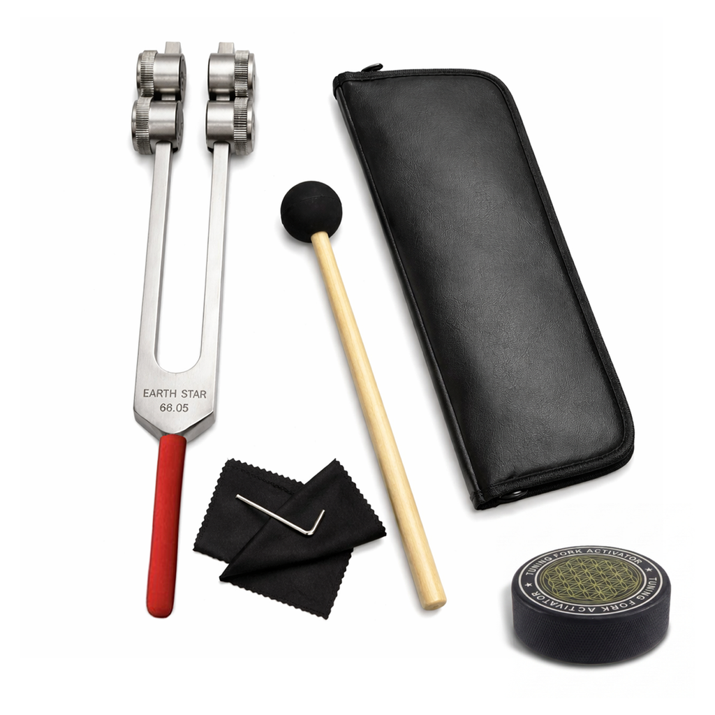NS Crafts 68.05 Hz Earth Star weighted tuning fork with grip, activator, mallet and pouch – image 1