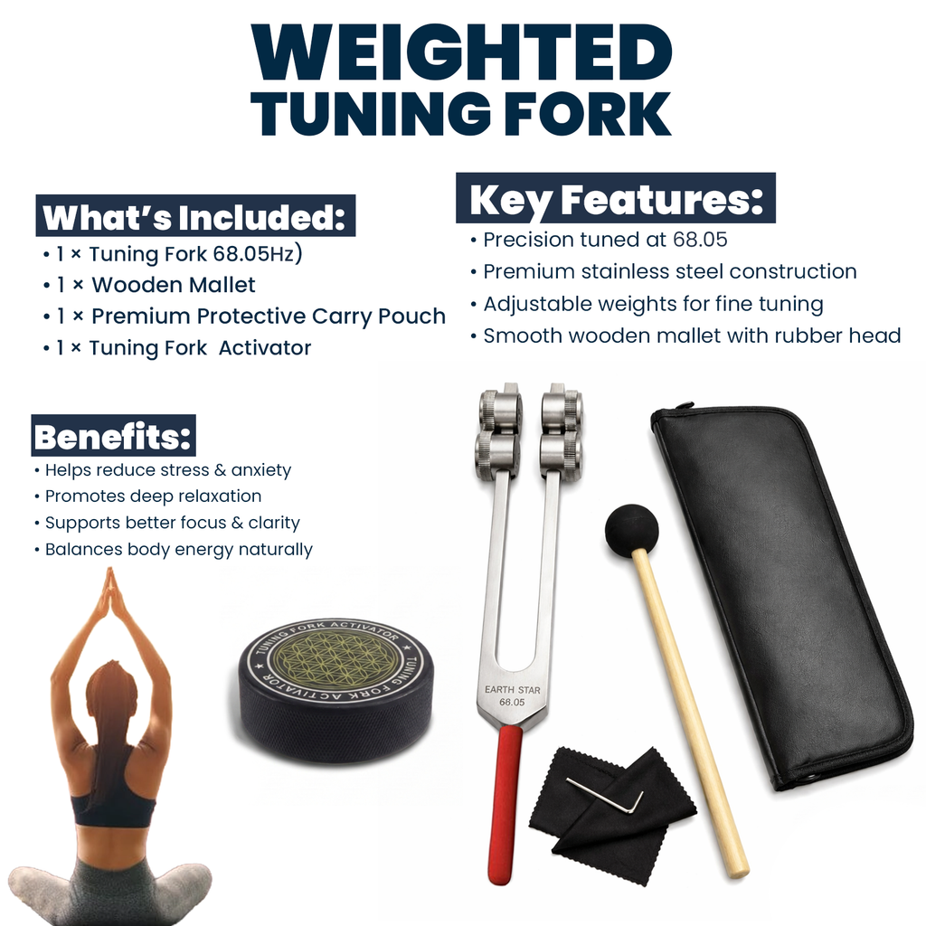 NS Crafts 68.05 Hz Earth Star weighted tuning fork with grip, activator, mallet and pouch – image 5