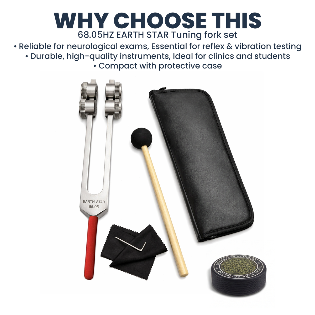 NS Crafts 68.05 Hz Earth Star weighted tuning fork with grip, activator, mallet and pouch – image 6