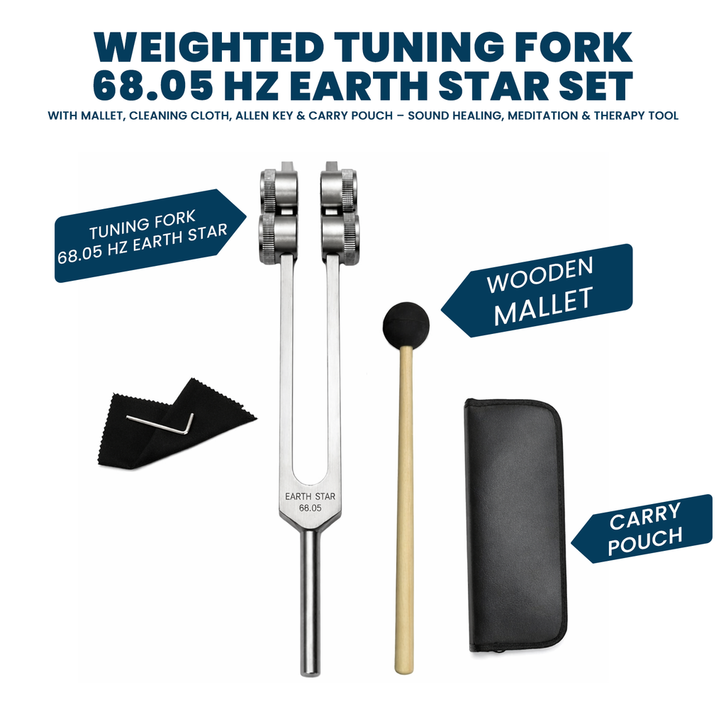 NS Crafts 68.05 Hz Earth Star weighted tuning fork with mallet and pouch – image 2