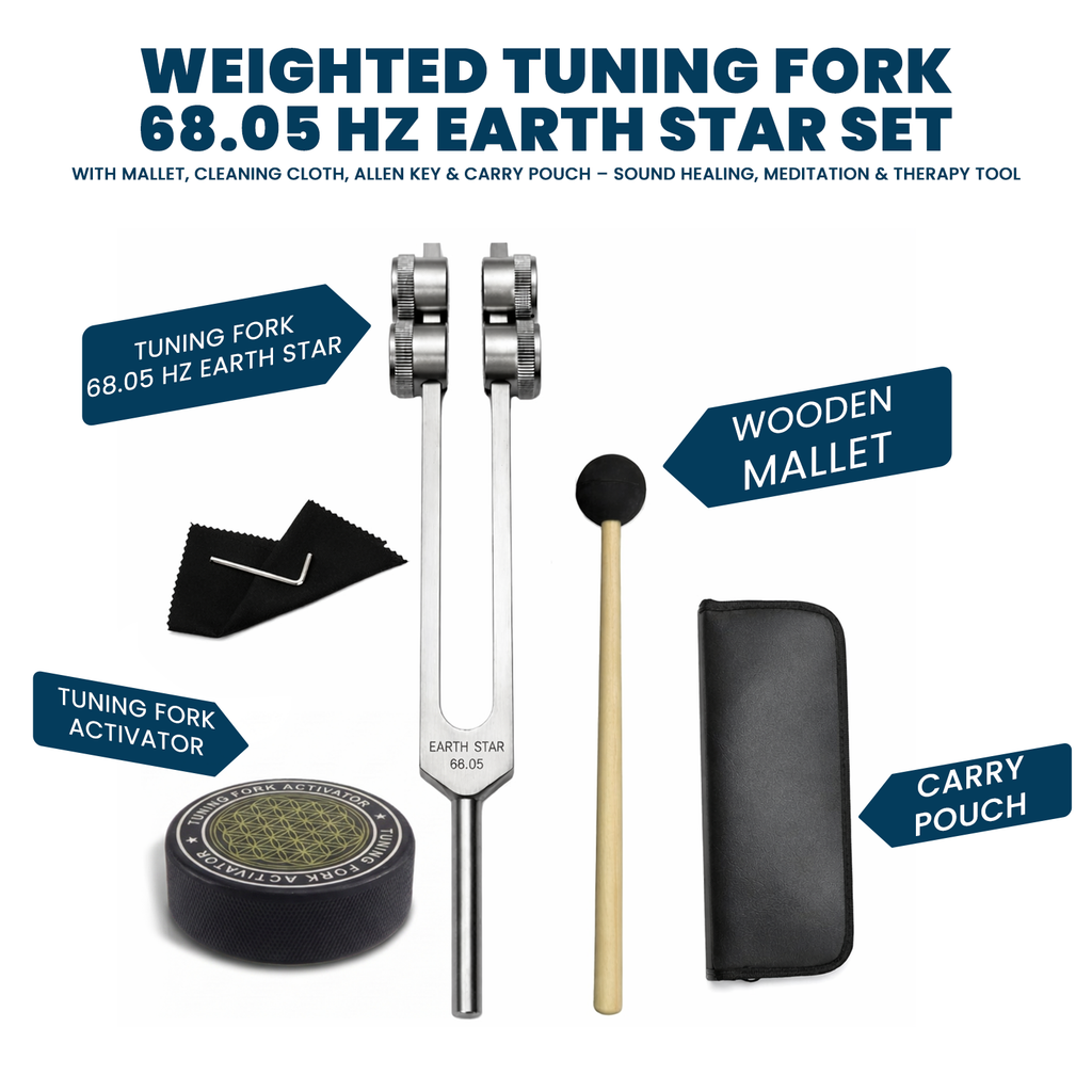 NS Crafts 68.05 Hz Earth Star weighted tuning fork with activator, mallet and pouch – image 1