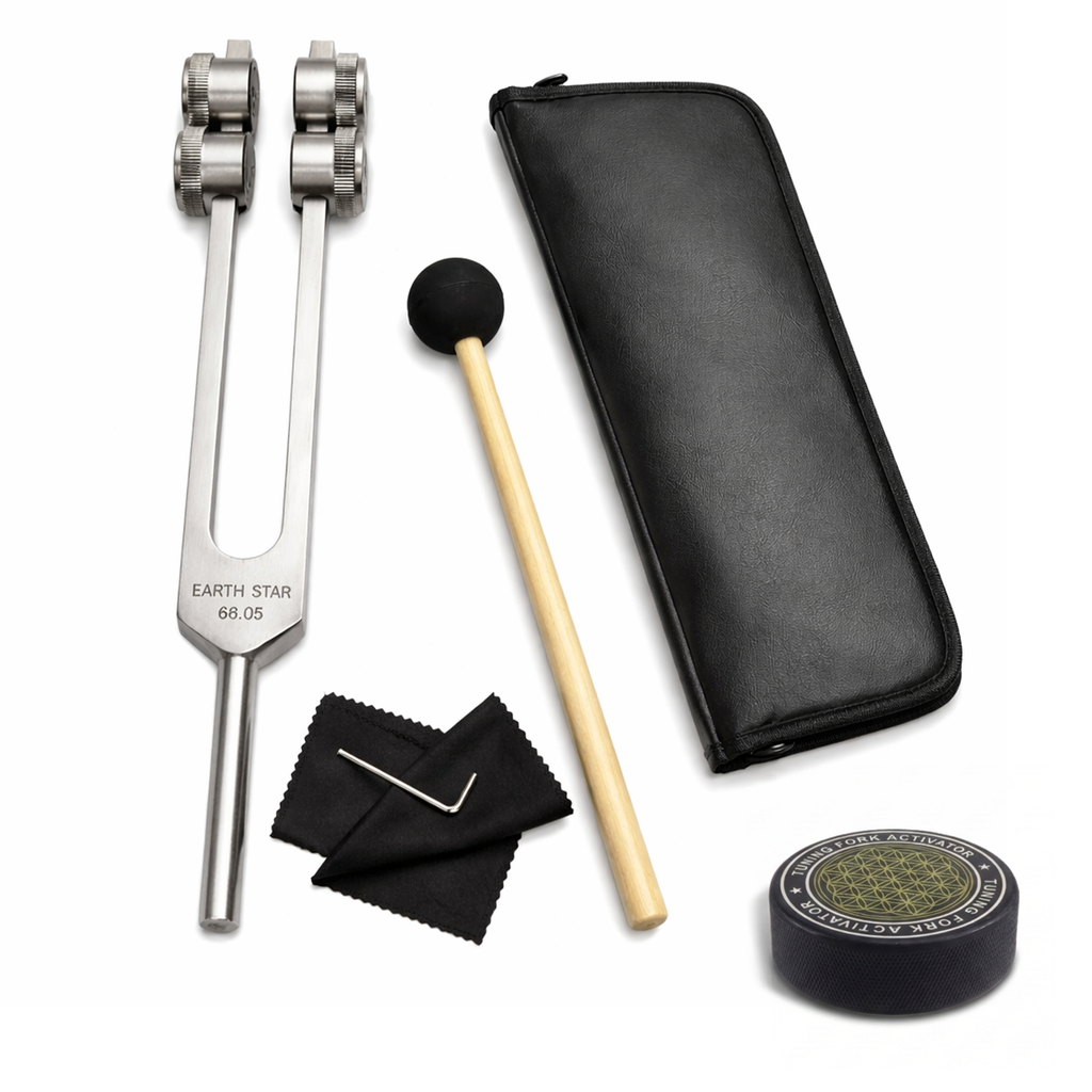 NS Crafts 68.05 Hz Earth Star weighted tuning fork with activator, mallet and pouch – image 2
