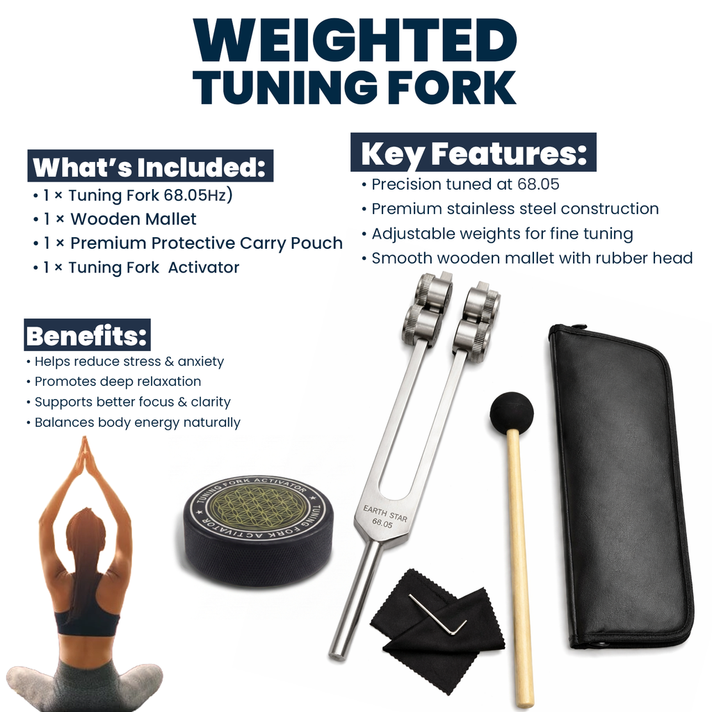 NS Crafts 68.05 Hz Earth Star weighted tuning fork with activator, mallet and pouch – image 4
