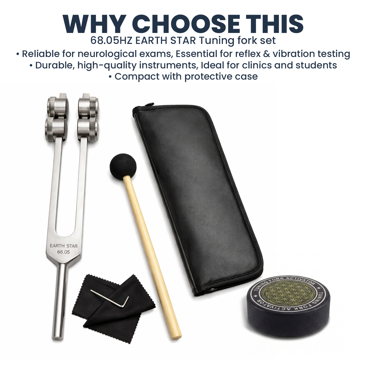 NS Crafts 68.05 Hz Earth Star weighted tuning fork with activator, mallet and pouch – image 5