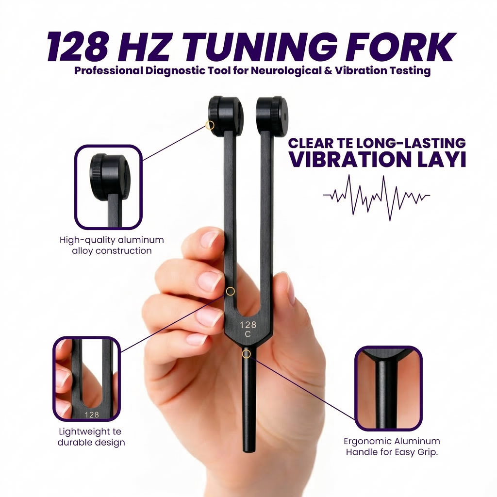 NS Crafts black Otto 128 Hz weighted tuning fork with mallet and leather pouch – image 3