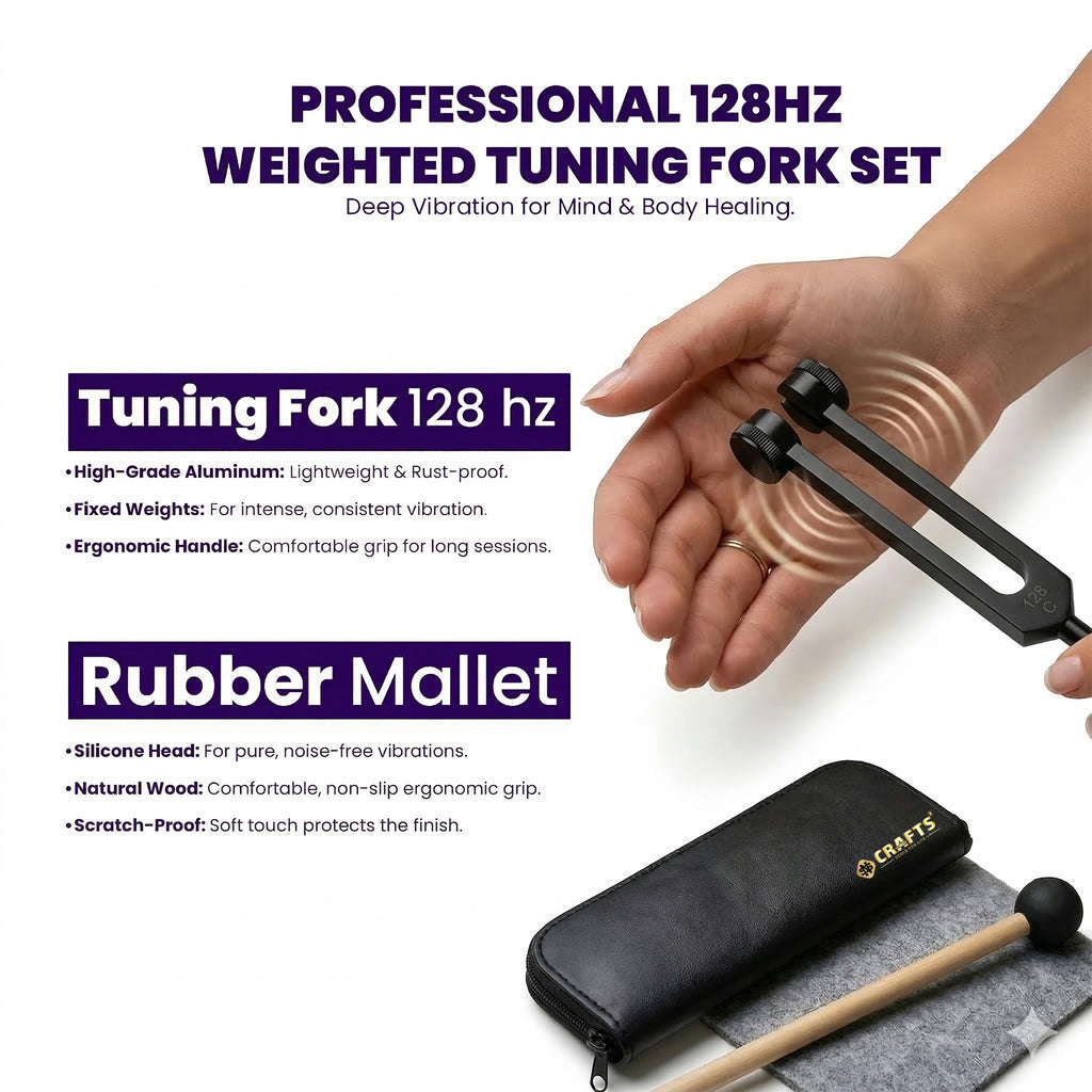 NS Crafts black Otto 128 Hz weighted tuning fork with mallet and leather pouch – image 5