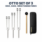 NS Crafts Otto weighted tuning fork set 32, 64 and 128 Hz with mallets and pouches – image 2