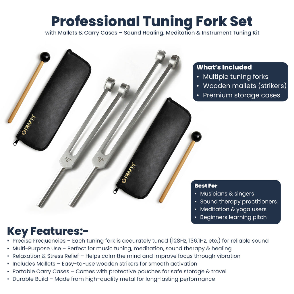 NS Crafts Otto weighted tuning fork set 32 and 64 Hz with mallets and leather pouches – image 3