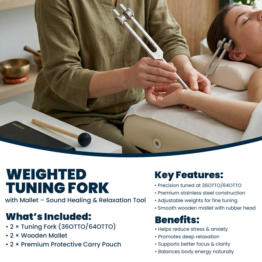 NS Crafts Otto weighted tuning fork set 32 and 64 Hz with mallets and leather pouches – image 7
