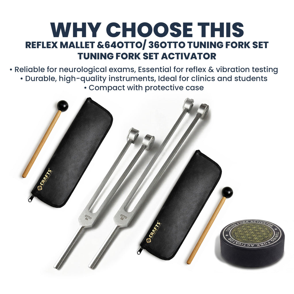 NS Crafts Otto weighted tuning fork set 32 and 64 Hz with activator, mallets and leather pouches – image 7