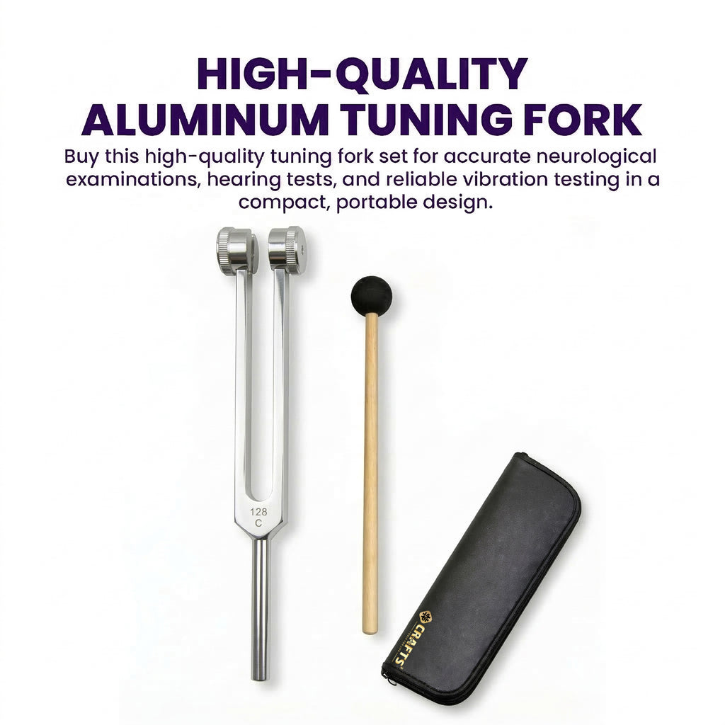 NS Crafts Pro Otto 128 Hz weighted tuning fork with mallet and leather pouch – image 7