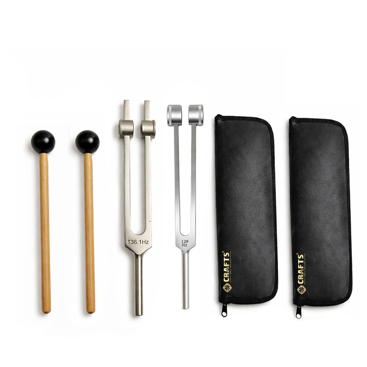 NS Crafts Schumann weighted tuning fork set 136.1 Hz and 128 Hz with mallet and pouch – image 1