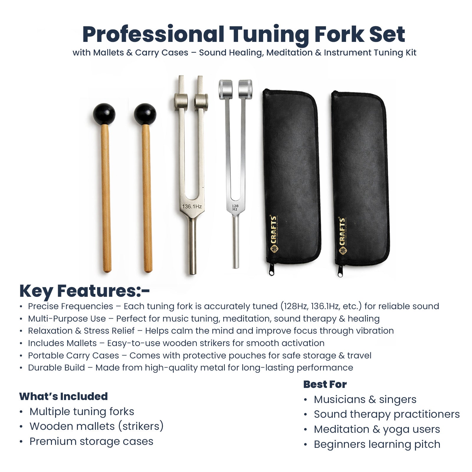NS Crafts Schumann weighted tuning fork set 136.1 Hz and 128 Hz with mallet and pouch – image 3