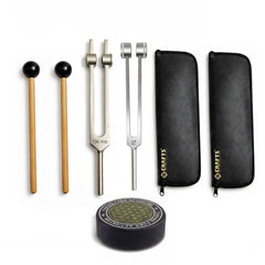 NS Crafts Schumann weighted tuning fork set 136.1 Hz and 128 Hz with activator, mallet and pouch – image 1