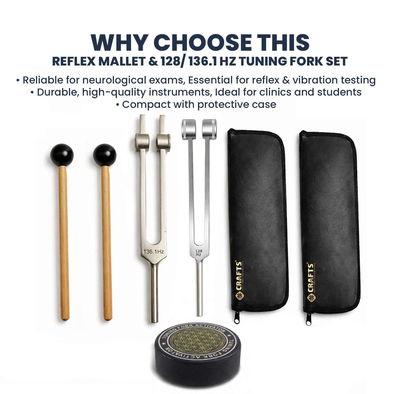 NS Crafts Schumann weighted tuning fork set 136.1 Hz and 128 Hz with activator, mallet and pouch – image 10