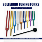 NS Crafts unweighted Solfeggio tuning fork set of 9, 174 to 963 Hz, with mallet and leather pouches – image 2