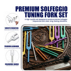 NS Crafts unweighted Solfeggio tuning fork set of 9, 174 to 963 Hz, with mallet and leather pouches – image 6
