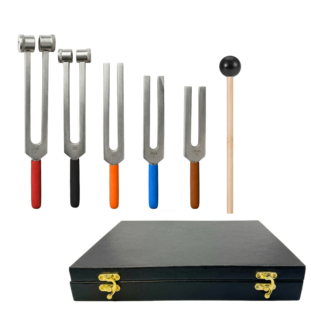 NS Crafts tuning fork set 128 to 2048 Hz with grip, mallet and gift box – image 1