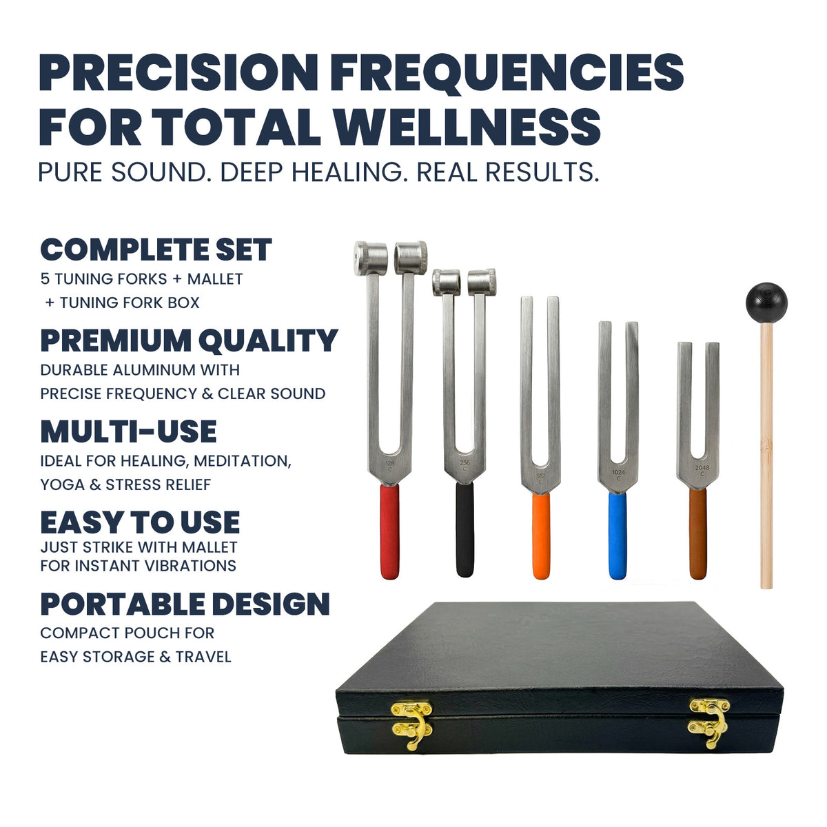 NS Crafts tuning fork set 128 to 2048 Hz with grip, mallet and gift box – image 3