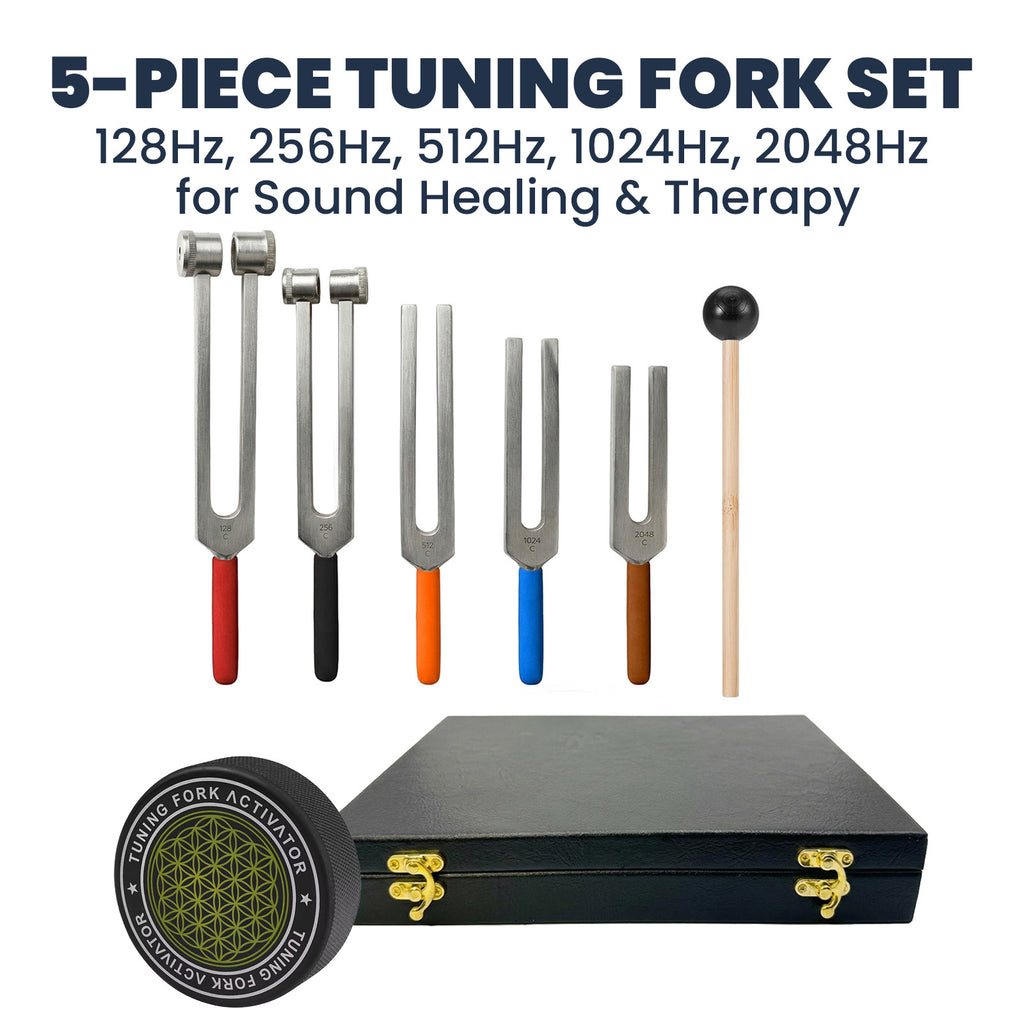 NS Crafts tuning fork set 128 to 2048 Hz with grip, activator, mallet and gift box – image 2