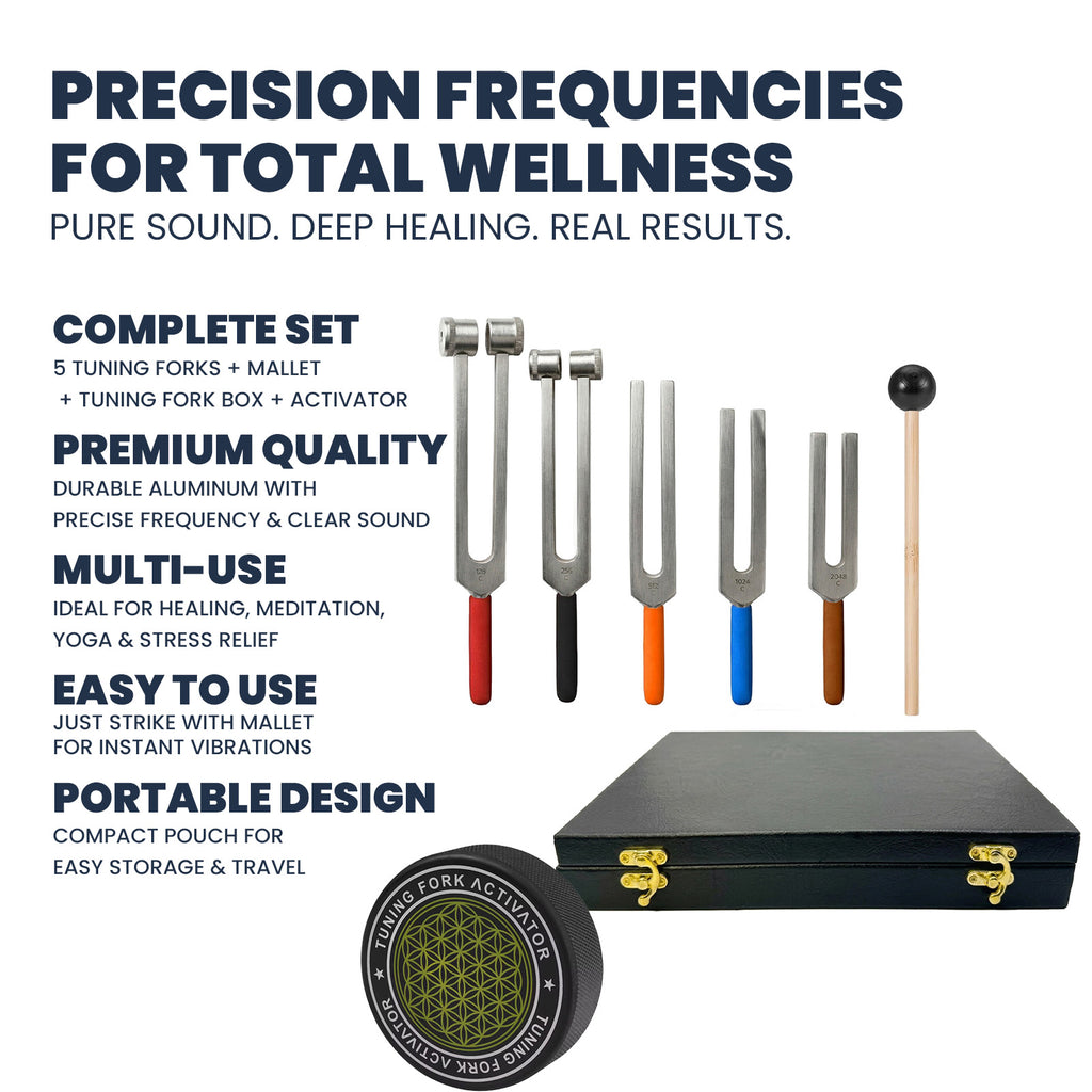 NS Crafts tuning fork set 128 to 2048 Hz with grip, activator, mallet and gift box – image 3