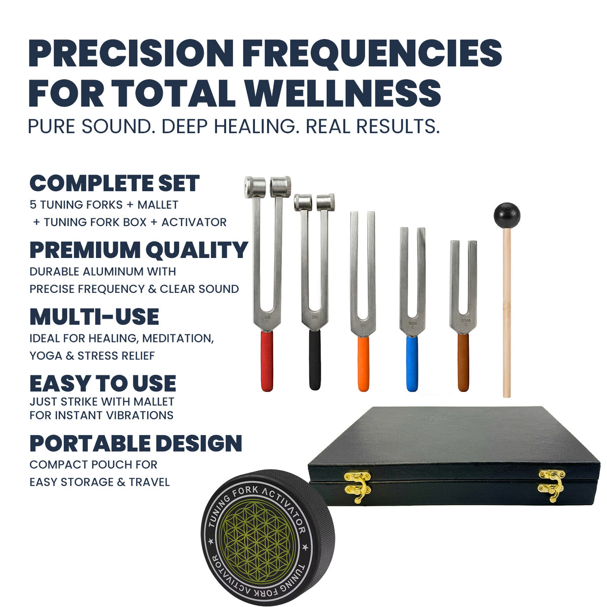 NS Crafts tuning fork set 128 to 2048 Hz with grip, activator, mallet and gift box – image 3