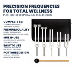 NS Crafts tuning fork set of 5, 128 to 2048 Hz, with mallet and pouch – image 3