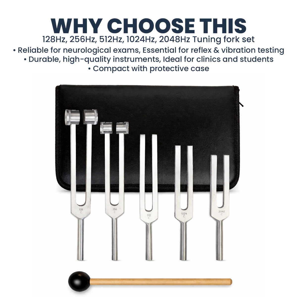 NS Crafts tuning fork set of 5, 128 to 2048 Hz, with mallet and pouch – image 8