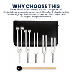 NS Crafts tuning fork set of 5, 128 to 2048 Hz, with mallet and pouch – image 8