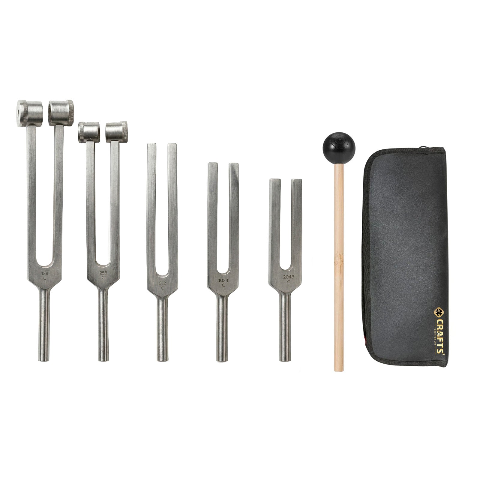 NS Crafts tuning fork set of 5, 128 to 2048 Hz, with mallet and pouch – image 9