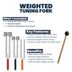 NS Crafts tuning fork set 128, 256 and 512 Hz with grip, mallet and leather pouches – image 5
