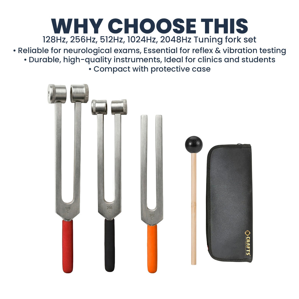 NS Crafts tuning fork set 128, 256 and 512 Hz with grip, mallet and leather pouches – image 8