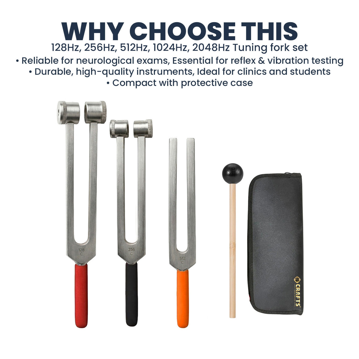 NS Crafts tuning fork set 128, 256 and 512 Hz with grip, mallet and leather pouches – image 8